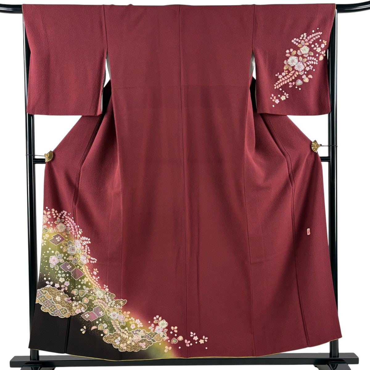 【新品未使用・仕立上・正絹】振袖－４＜金銀彩柄・ぼかし染め＞丈１５７㎝　裄６３㎝ 付下げ 身丈155cm 裄丈66.5cm M 袷 翠山工房 やまと 落款あり 辻が花