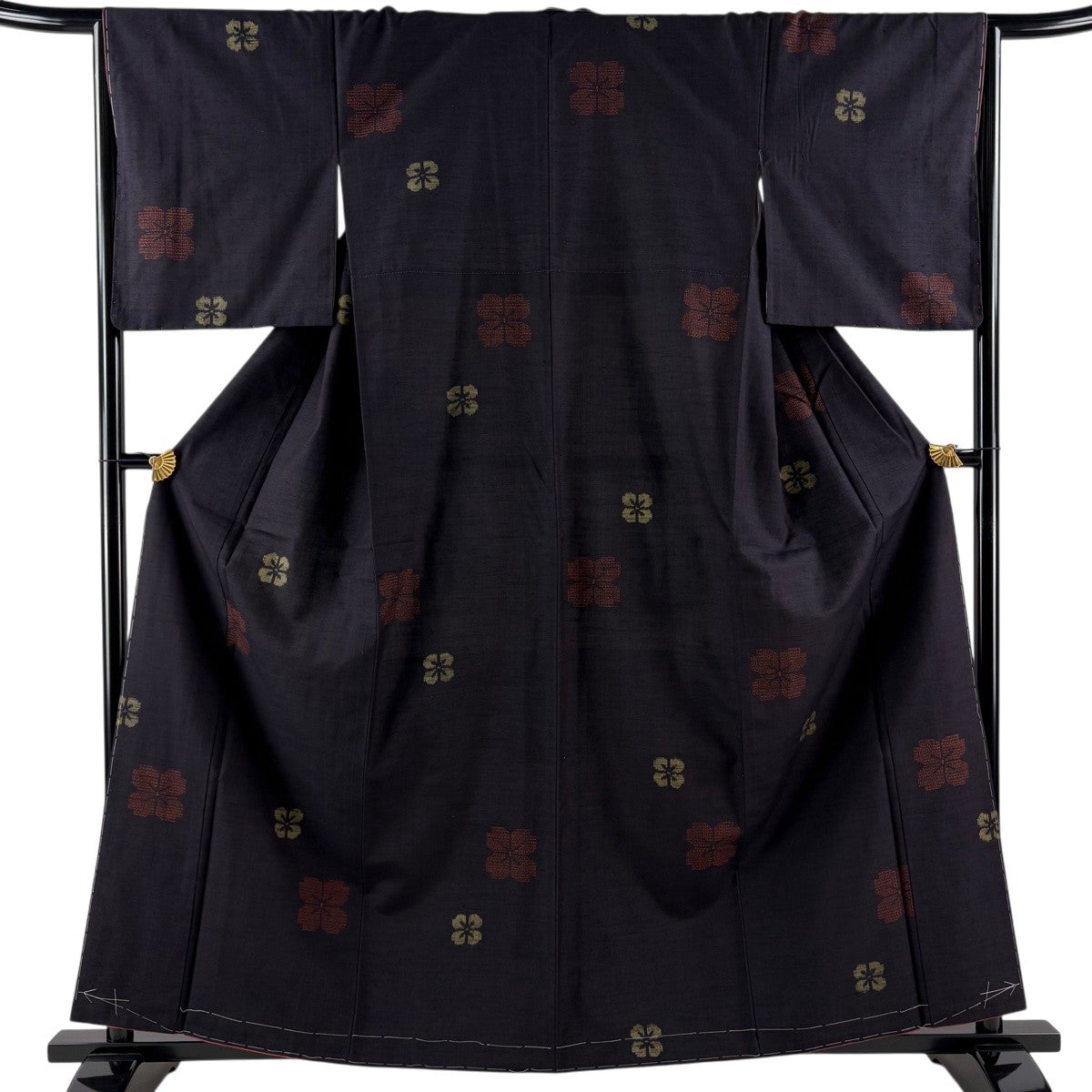 美品】 紬 身丈160cm 裄丈63.5cm S 袷 縞 亀甲絣 深緑 正絹 逸品｜中古