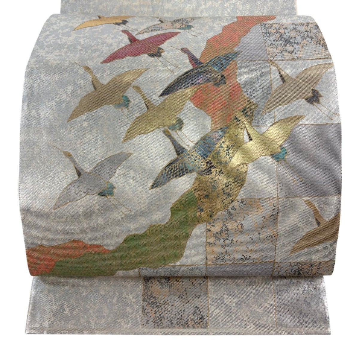 美品】 袋帯 秀品 草花 鳥 金糸 螺鈿 黒 お太鼓柄 正絹｜中古・古着