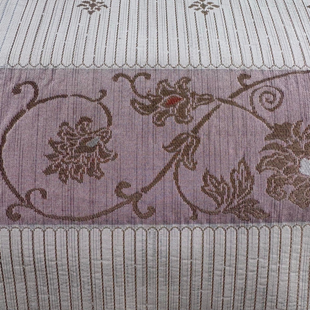 美品】 名古屋帯 名品 花唐草 草花 金糸 灰紫 正絹｜中古・古着