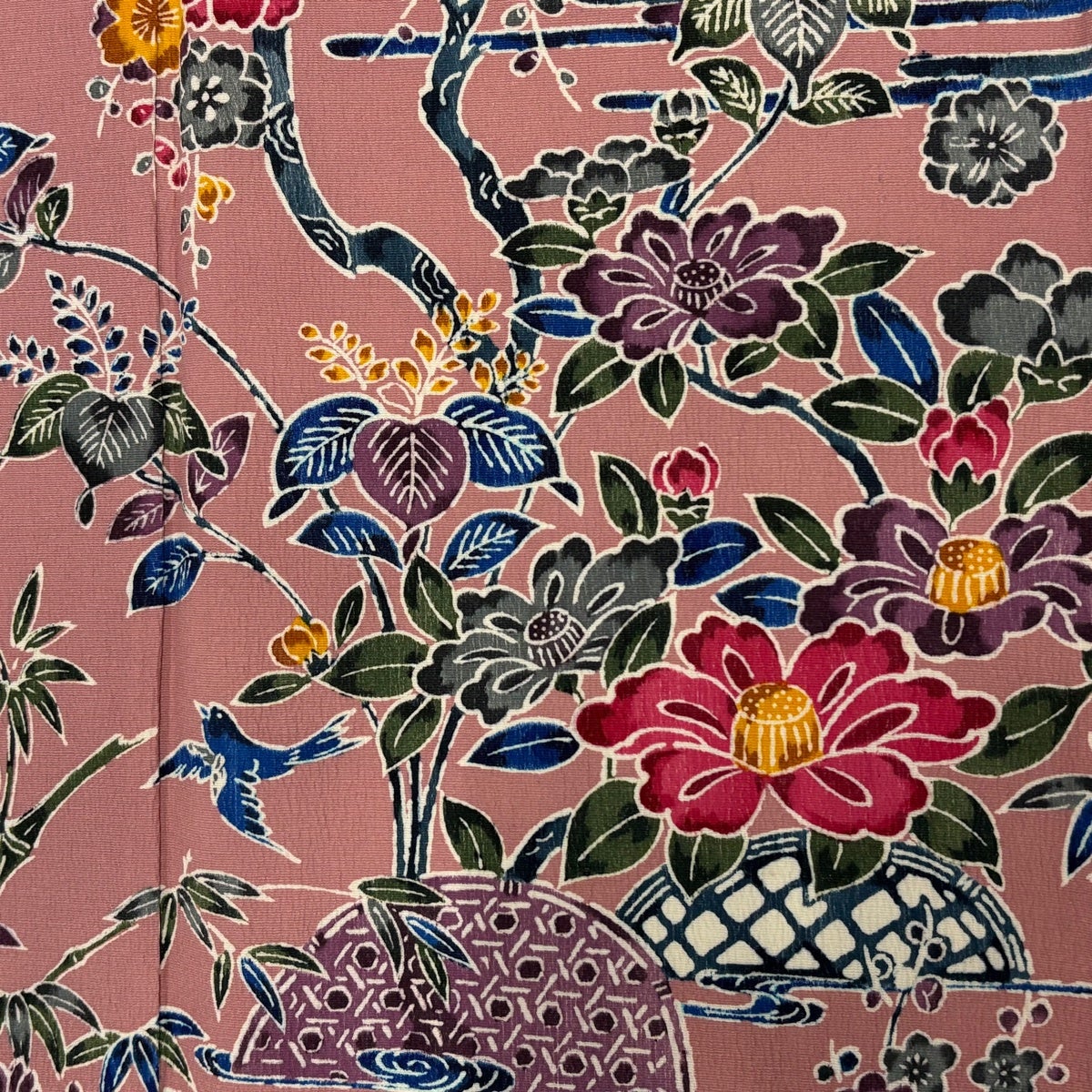 小紋/美品/市松に花/仕立上がり/適応身長150～159㎝/7674 今すぐ☆キモノ】小柄な方に （仕立て上がり・中古） 創作友禅小紋