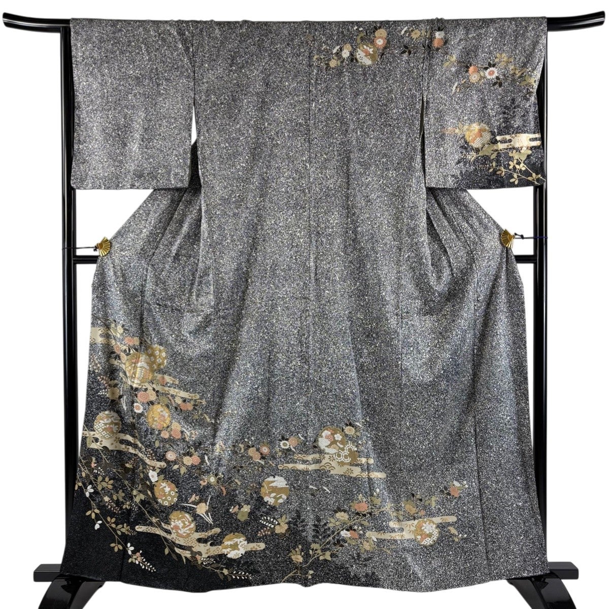 美品】 訪問着 身丈155cm 裄丈65cm M 袷 落款あり 草花 雪輪 金彩