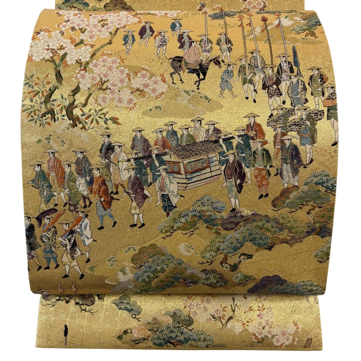 新品　薄桜にゴージャスな金糸たっぷりの素晴らしい色留訪問着　2ウェイ袋帯　5点 美品】 袋帯 秀品 加賀藩大名行列 桜 金糸 箔 金色 六通 正絹｜中古