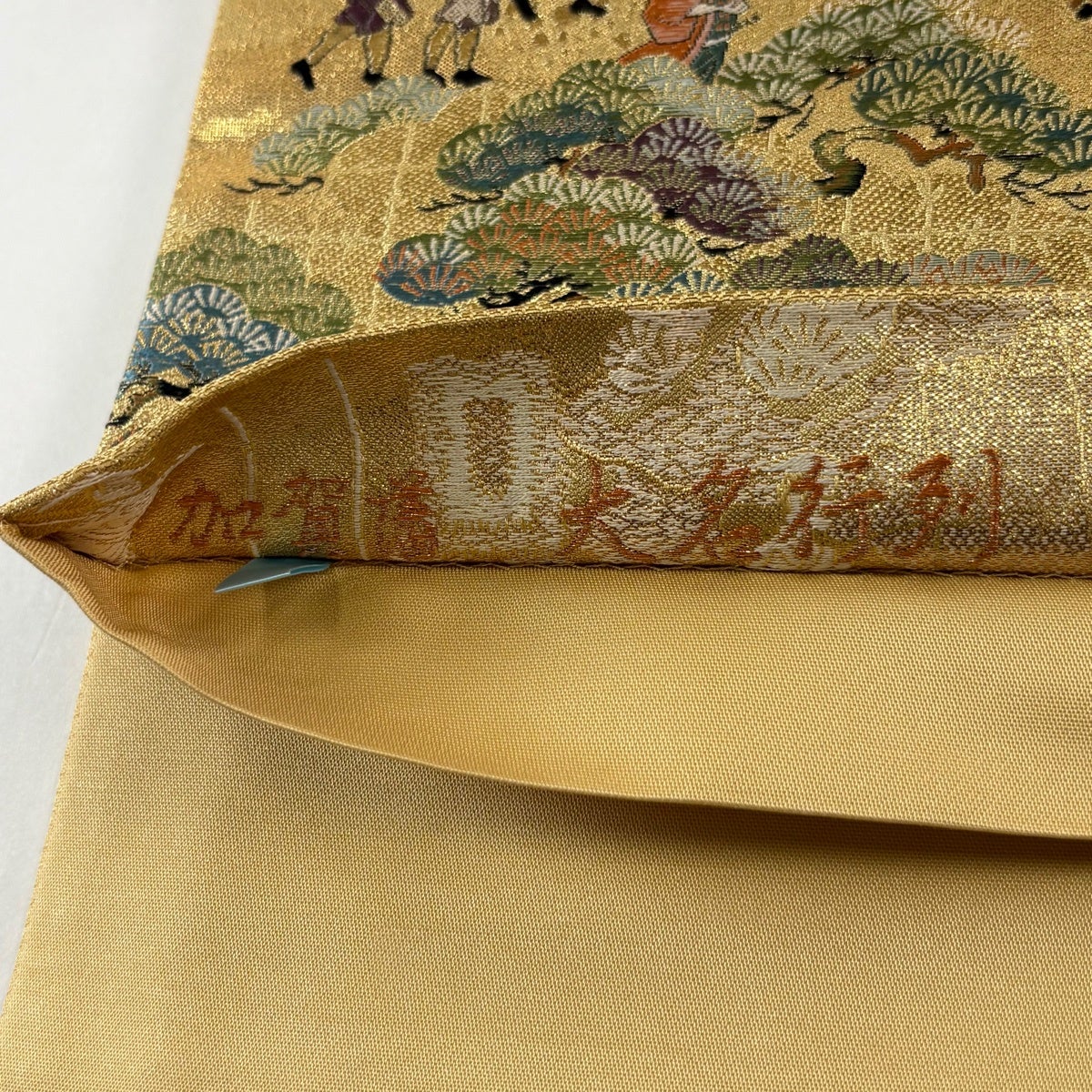 美品】 袋帯 秀品 加賀藩大名行列 桜 金糸 箔 金色 六通 正絹｜中古
