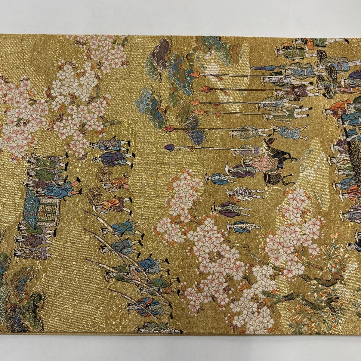 美品】 袋帯 秀品 加賀藩大名行列 桜 金糸 箔 金色 六通 正絹｜中古