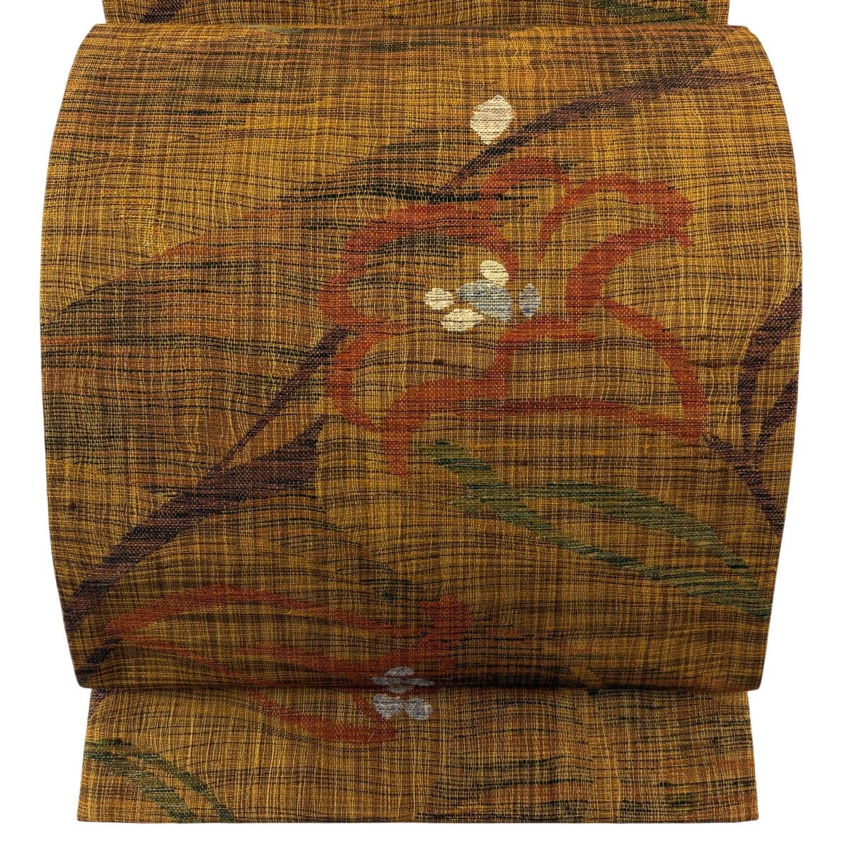 美品】 袋帯 秀品 草花 金通し 山吹茶色 六通 正絹｜中古・古着