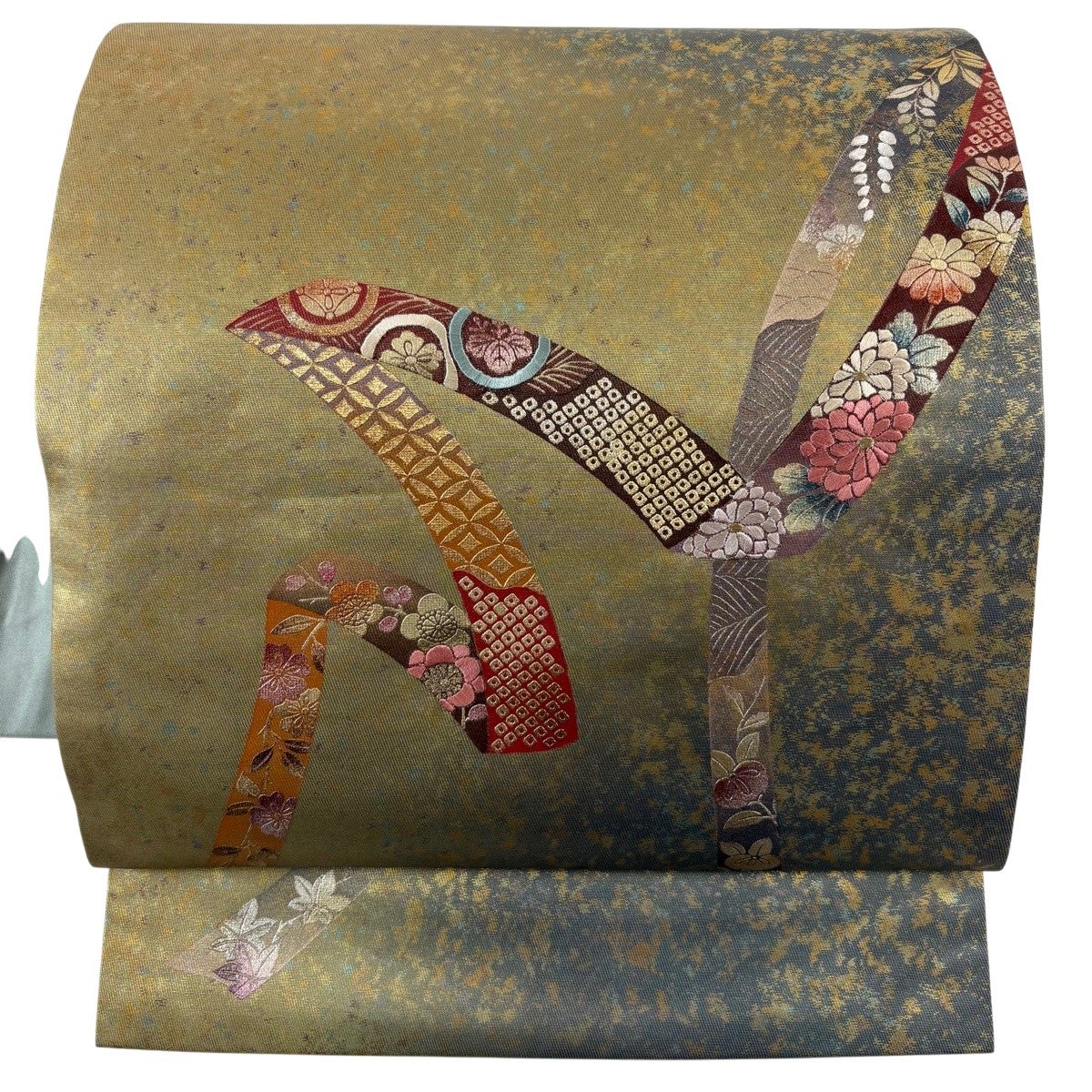 名古屋帯 秀品 蔓帯 草花 刺繍 箔 金色 正絹｜中古・古着・リサイクル