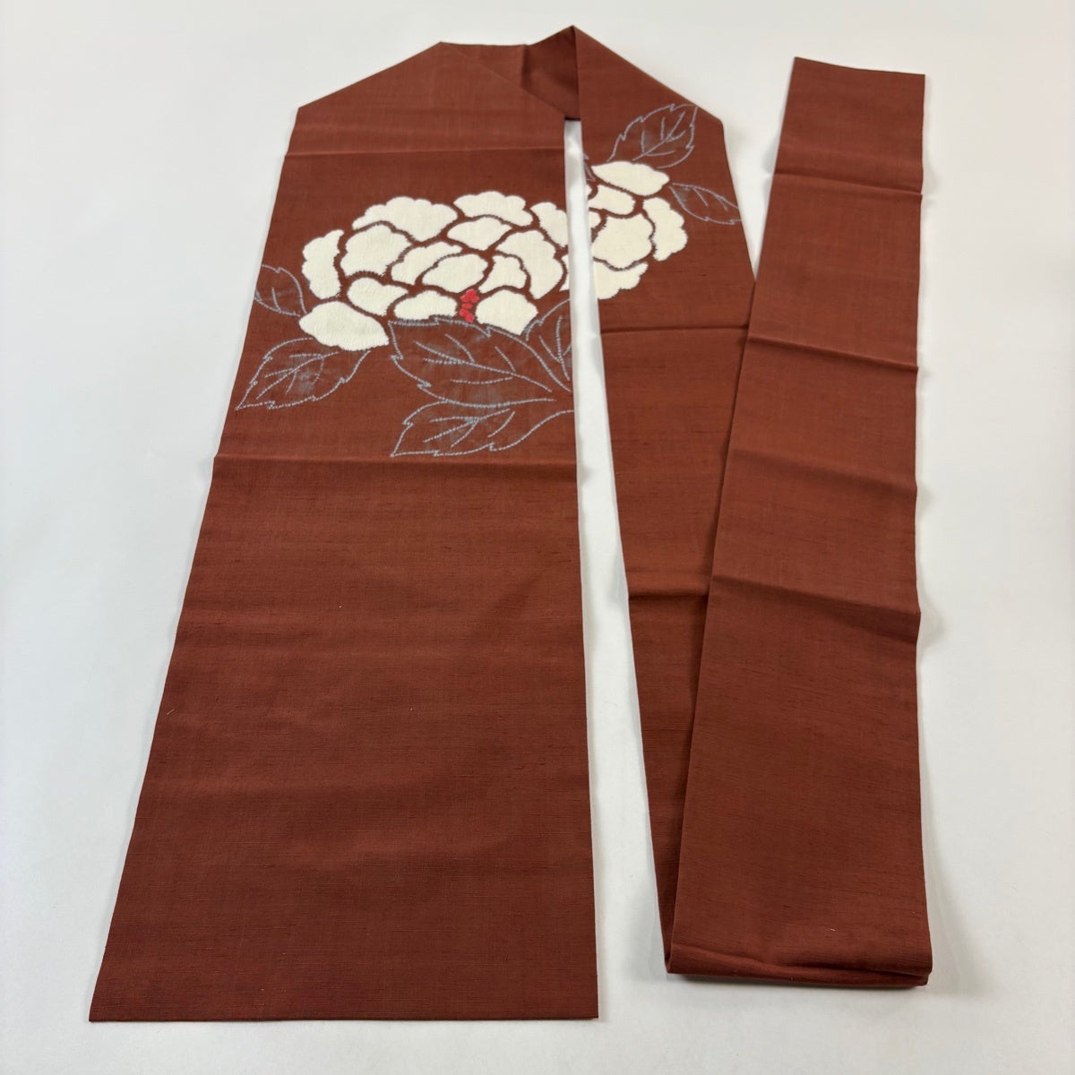 名古屋帯 秀品 紬地 草花 赤茶 正絹｜中古・古着・リサイクル着物通販