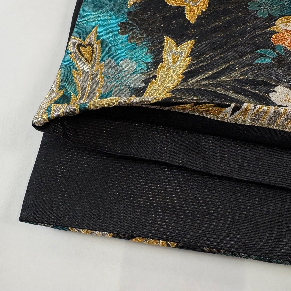 美品】 袋帯 秀品 鳳凰 桜 金糸 箔 青緑 六通 正絹｜中古・古着