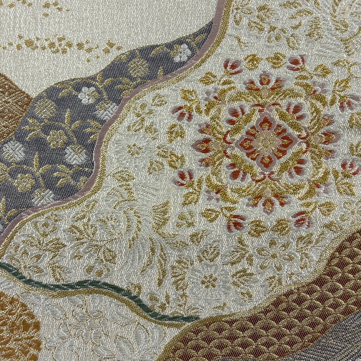 袋帯 秀品 やまと 華文 花鳥 金銀糸 箔 灰白 六通 正絹｜中古・古着