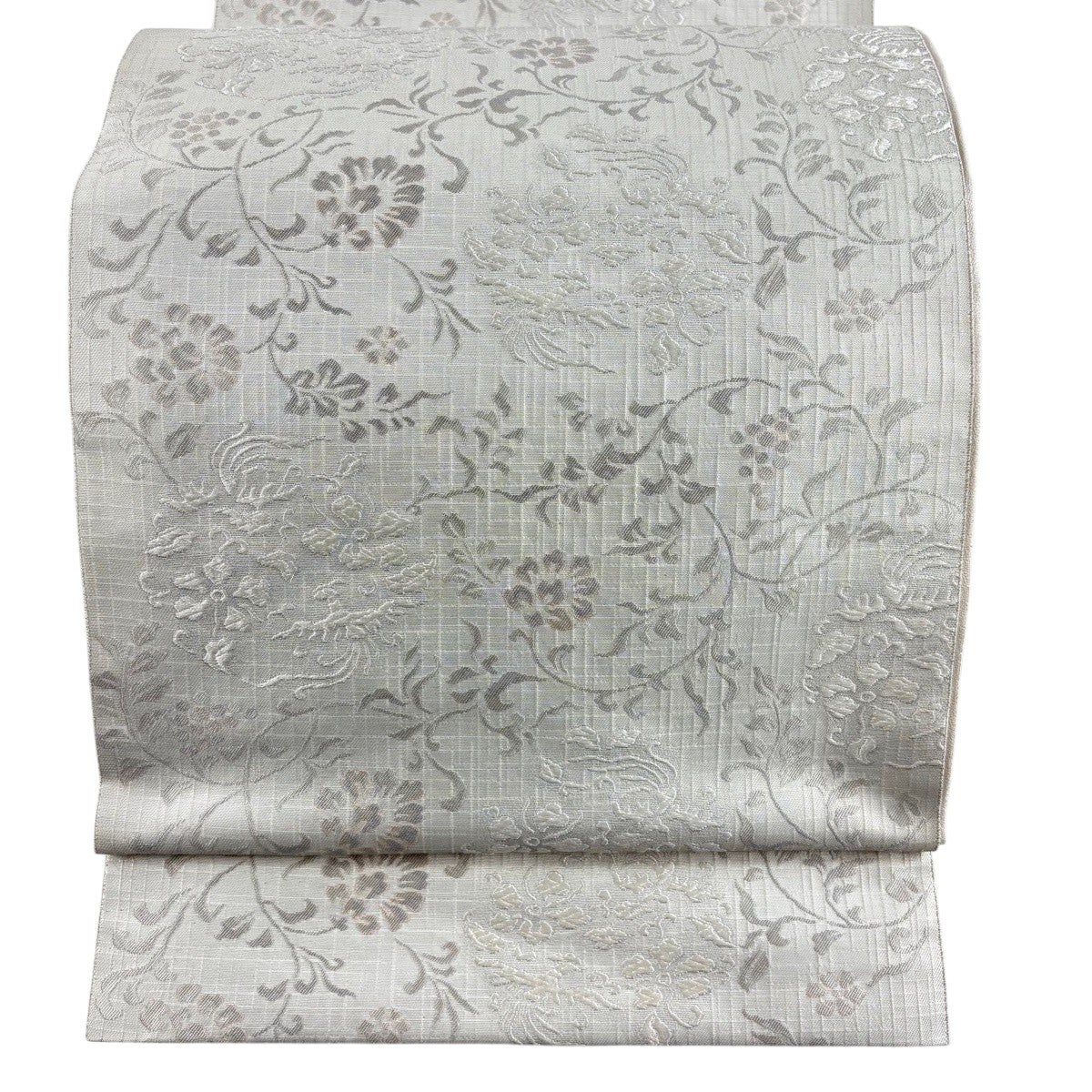 袋帯 秀品 虹彩文様 花鳥 花唐草 灰白 六通 正絹｜中古・古着