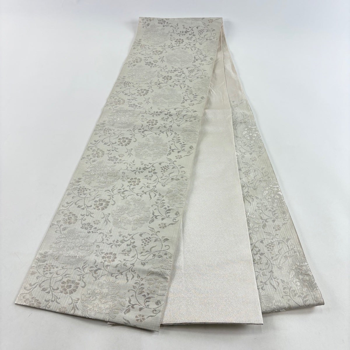 袋帯 秀品 虹彩文様 花鳥 花唐草 灰白 六通 正絹｜中古・古着
