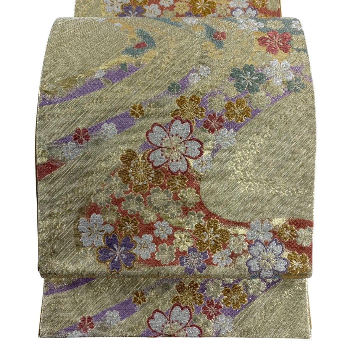 袋帯 秀品 鈴乃屋 草花 箔 緑 六通 正絹｜中古・古着・リサイクル着物