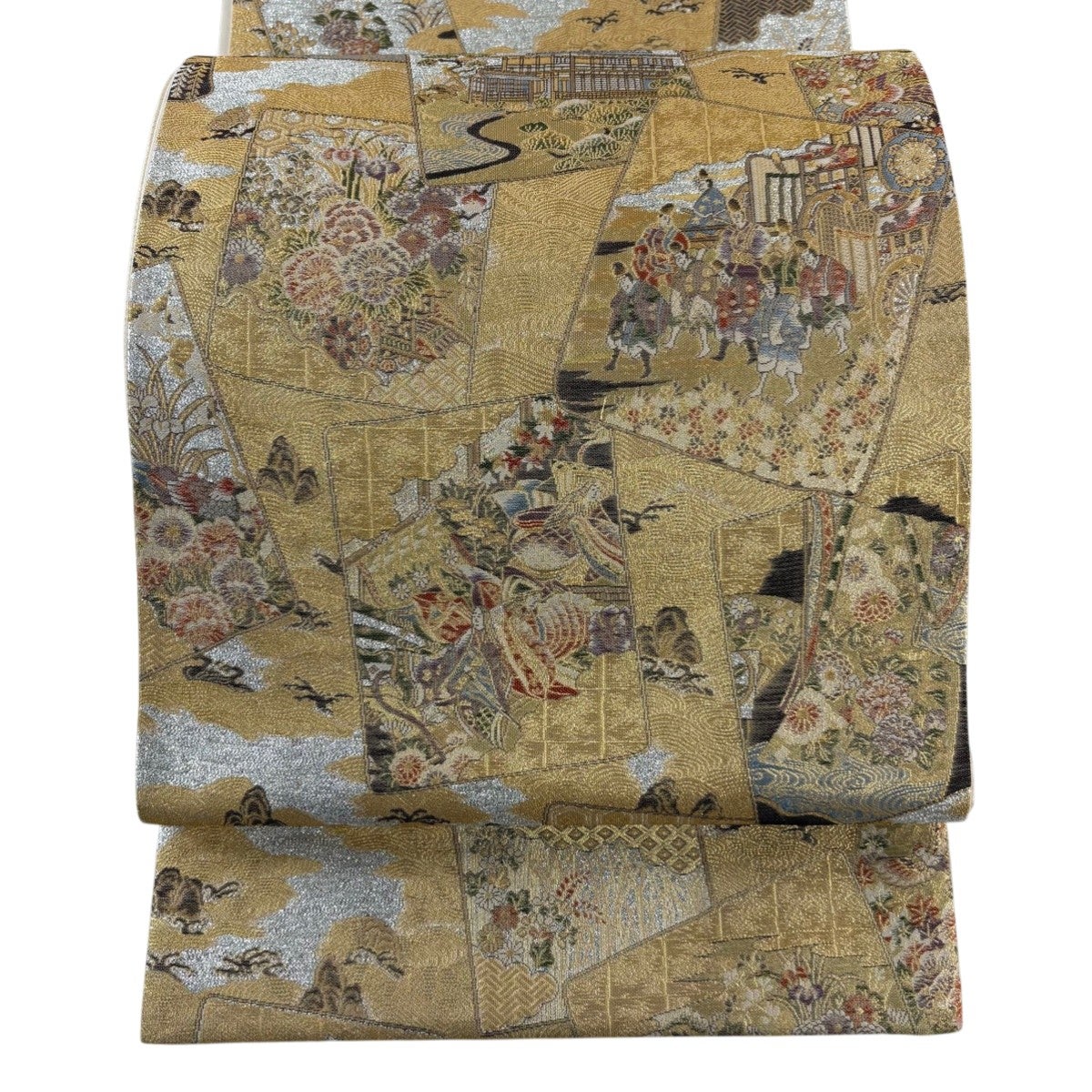 袋帯 逸品 立涌 華文 金糸 箔 ベージュ 六通 正絹｜中古・古着