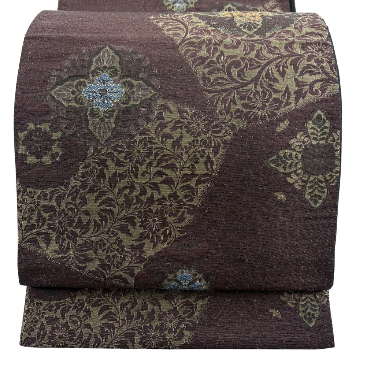 袋帯 秀品 華文 草花 箔 金糸 茶紫 六通 正絹｜中古・古着・リサイクル