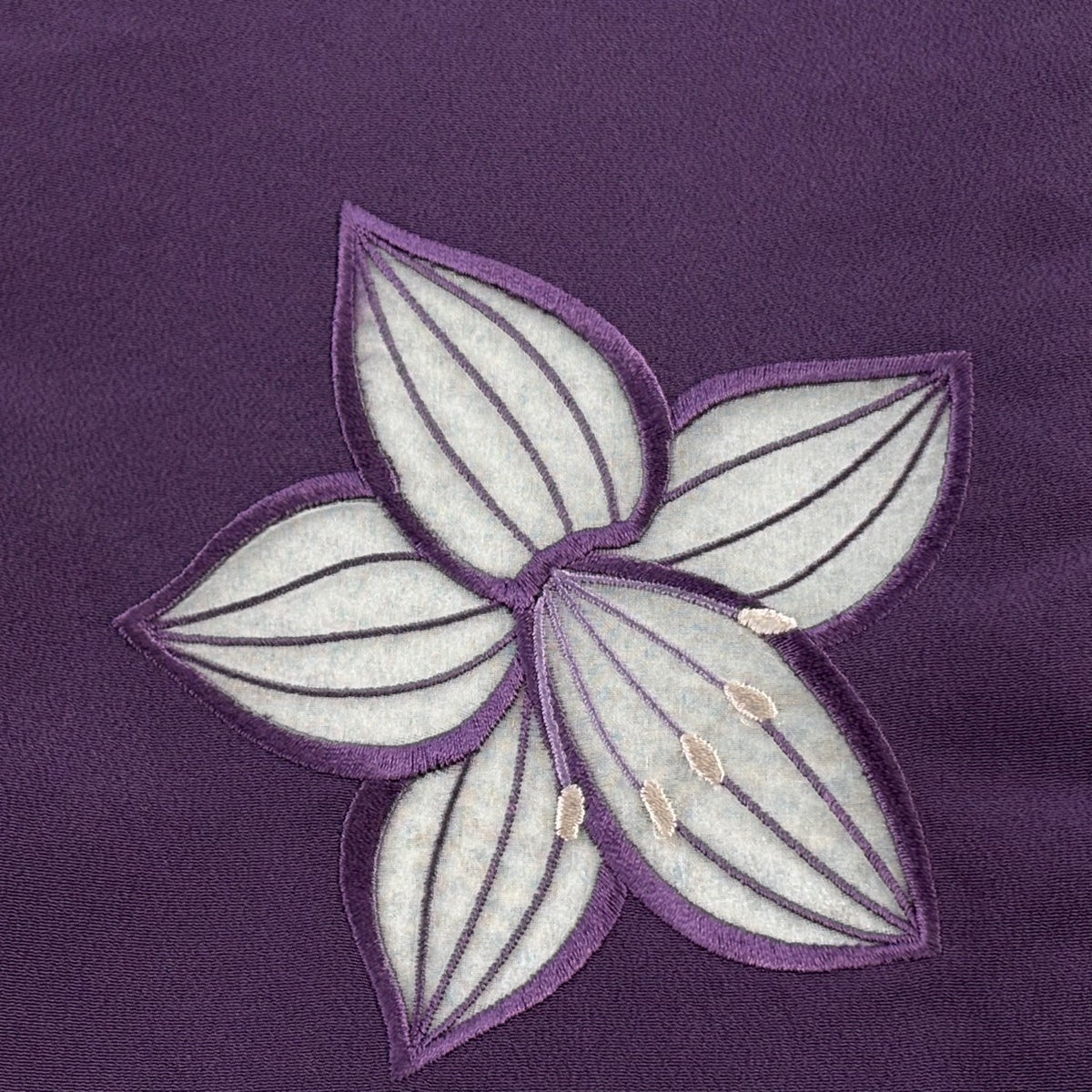 半幅帯 優品 花 刺繍 紫 化繊｜中古・古着・リサイクル着物通販