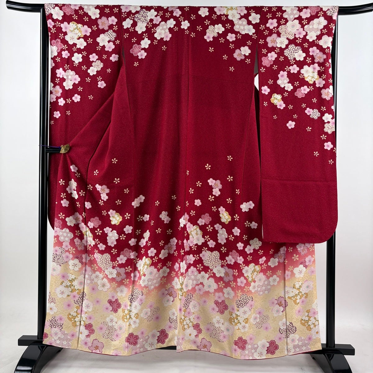 美品】 振袖 身丈158cm 裄丈66.5cm M 袷 袋帯フルセット 桜 疋田柄 銀