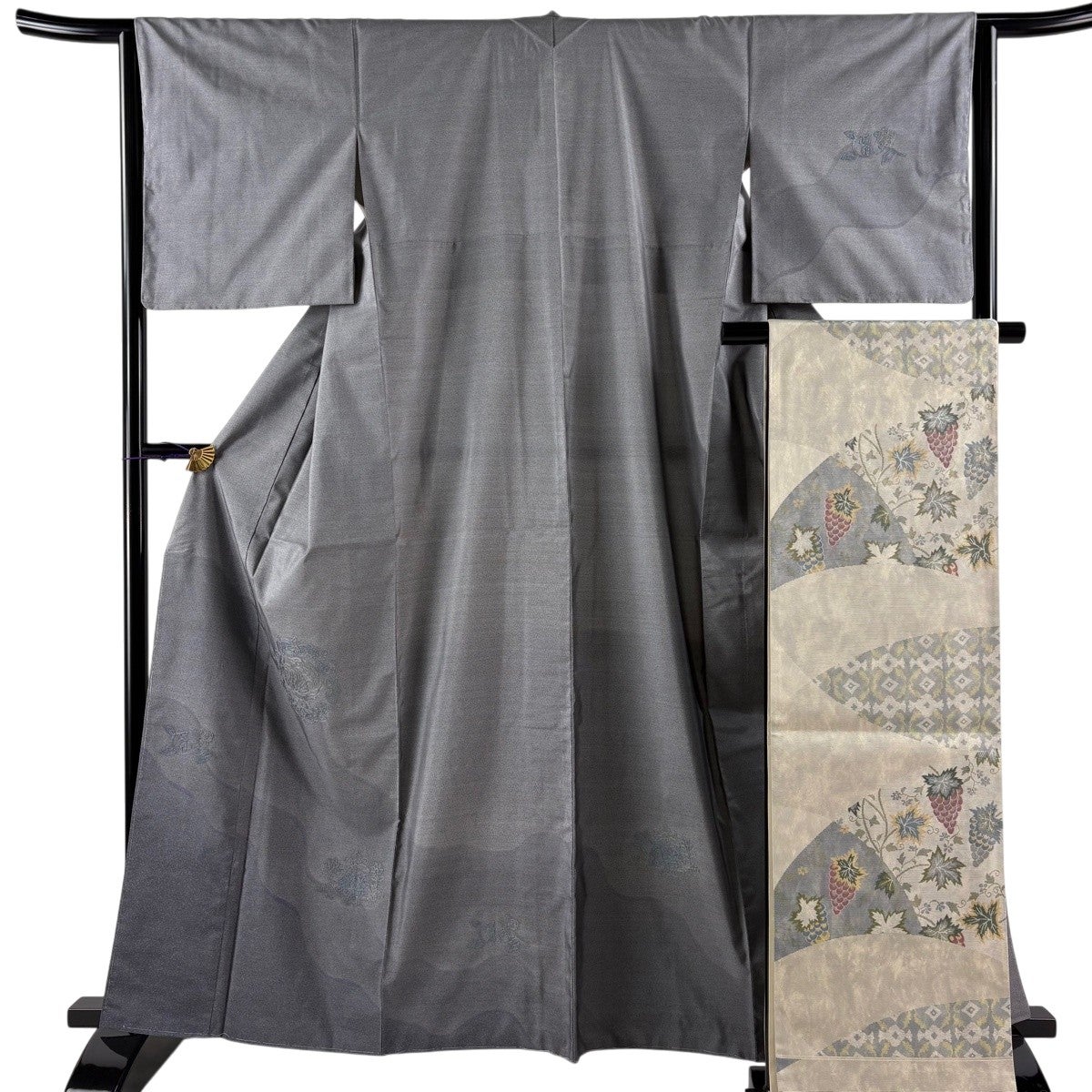 美品】 付下げ 身丈162.5cm 裄丈64cm M 袷 袋帯セット 幾何学 段縞