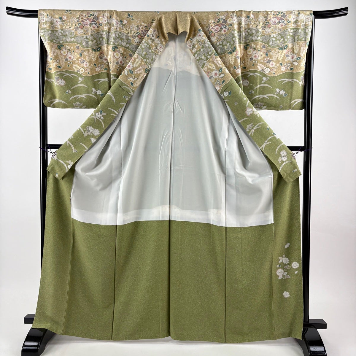 美品】 訪問着 身丈167cm 裄丈66cm M 袷 袋帯セット 辻が花柄 抹茶色