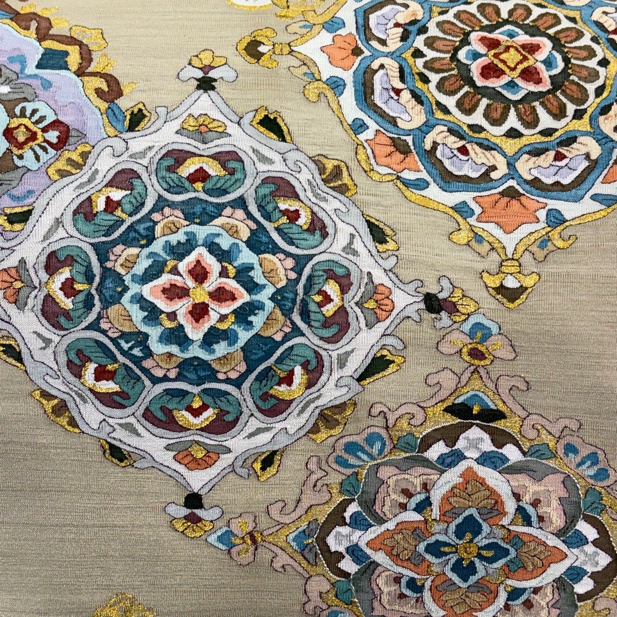 袋帯 逸品 華文 金糸 灰茶 お太鼓柄 正絹｜中古・古着・リサイクル着物