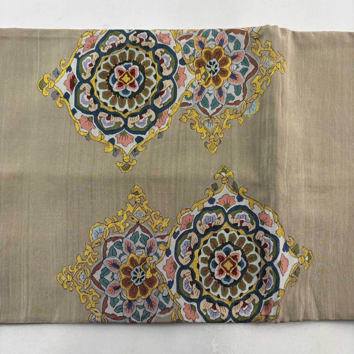 袋帯 逸品 華文 金糸 灰茶 お太鼓柄 正絹｜中古・古着・リサイクル着物