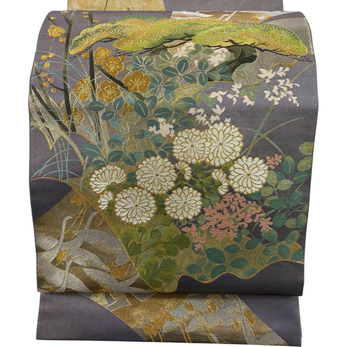 袋帯 逸品 川島織物 落款あり 本極錦 檜扇 菊 金色 六通 正絹｜中古