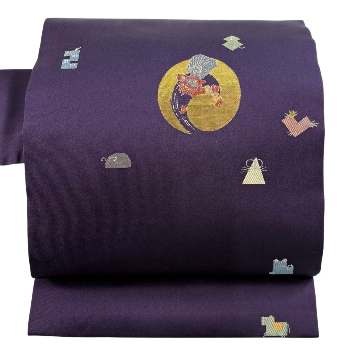 美品】 開き名古屋帯 優品 比翼仕立て 草花 箔 濃紫 正絹｜中古・古着