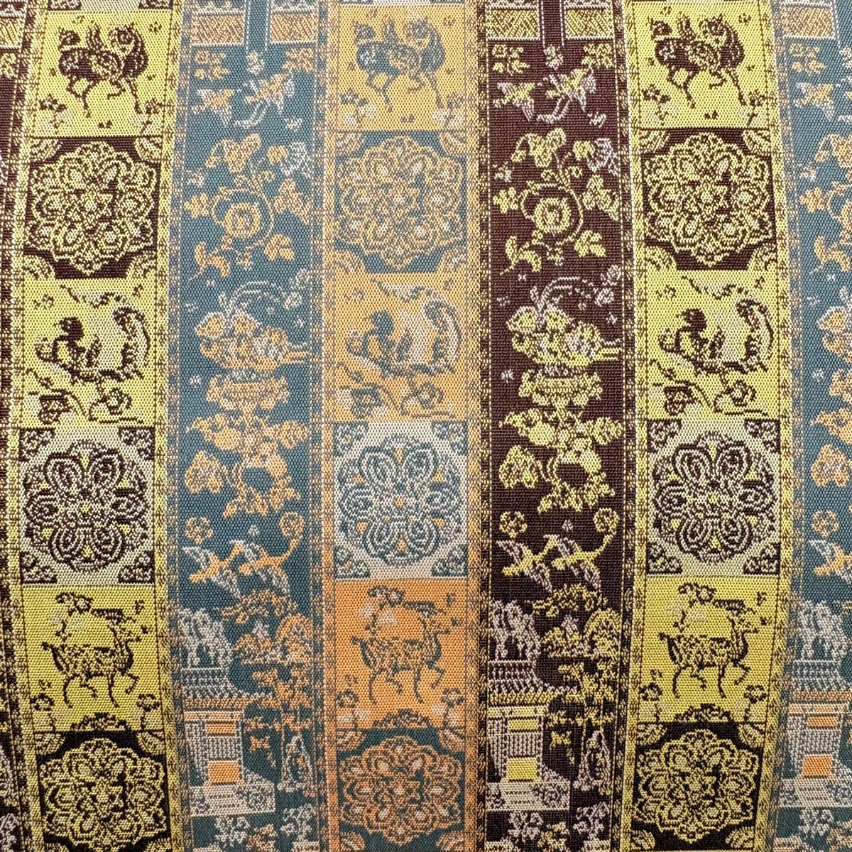 美品】 開き名古屋帯 逸品 龍村美術織物 比翼仕立て 華文 鳥 銀糸 焦