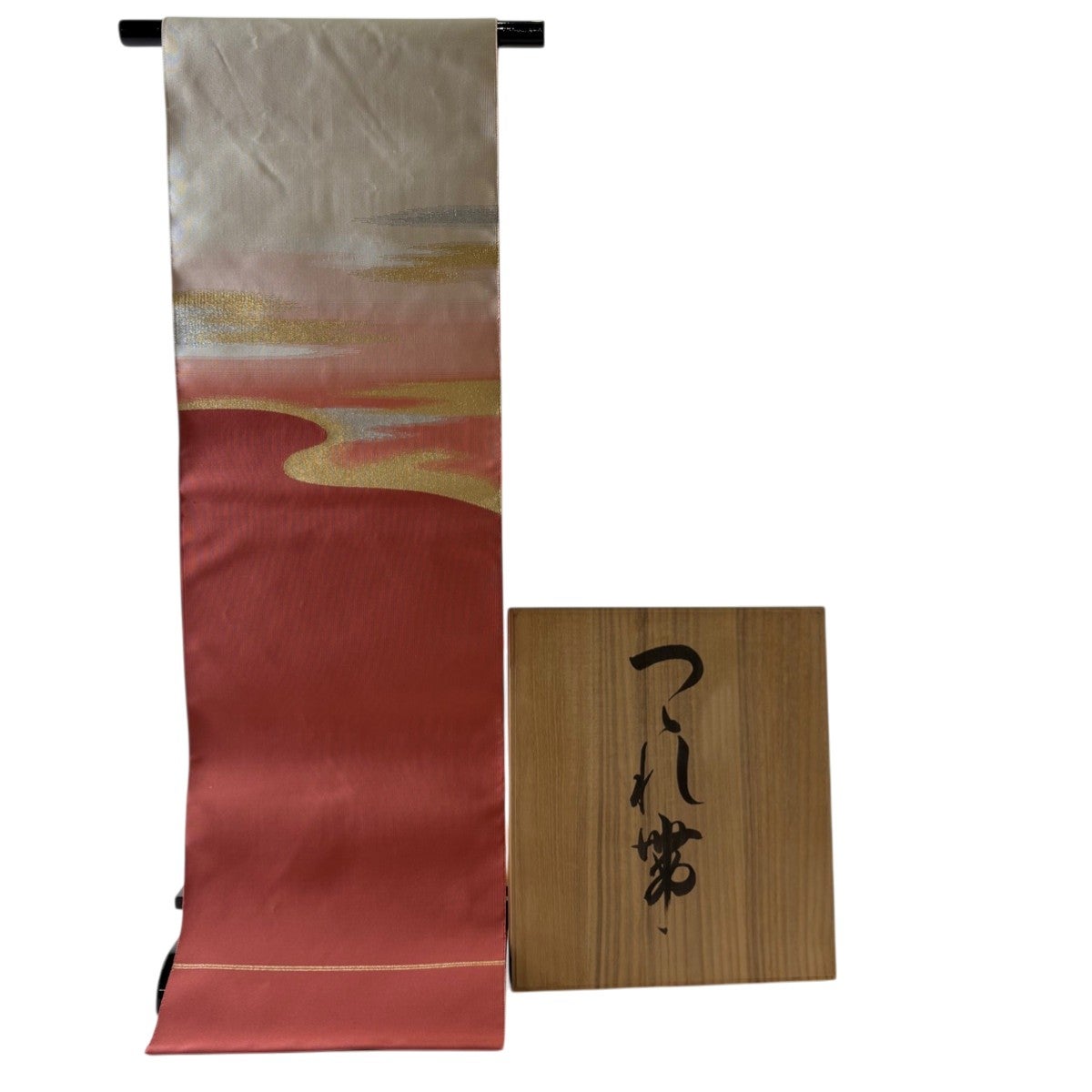 未着用　名古屋帯　松葉仕立て　金糸　夏用 羅　ヱ霞　黒帯　着物　072a u 未着用 名古屋帯 松葉仕立て 金糸 夏用 羅 ヱ霞 黒帯 着物 072a u