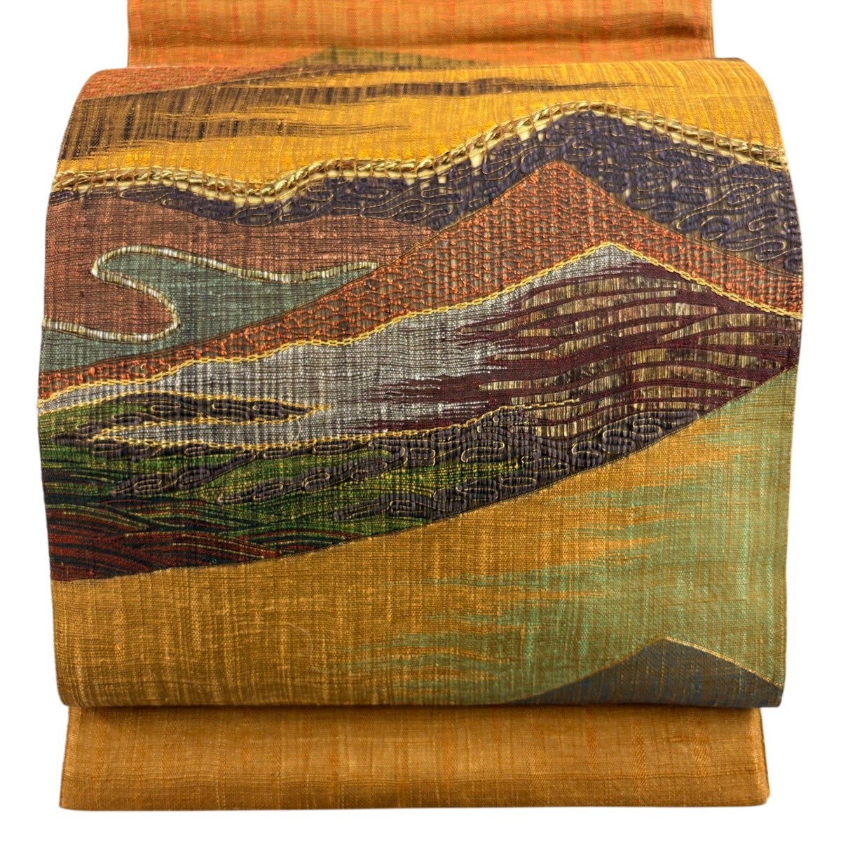 美品】 袋帯 逸品 全通美術画廊 リバーシブル 鷺 柳 金糸 箔 黒 全通