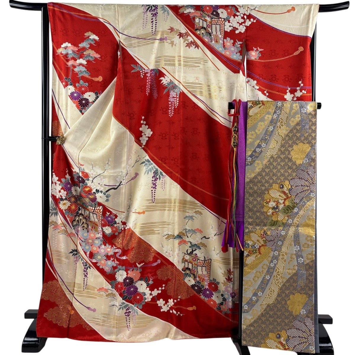 美品】 振袖 身丈161cm 裄丈69cm L 袷 袋帯フルセット 鈴乃屋 桜 熨斗