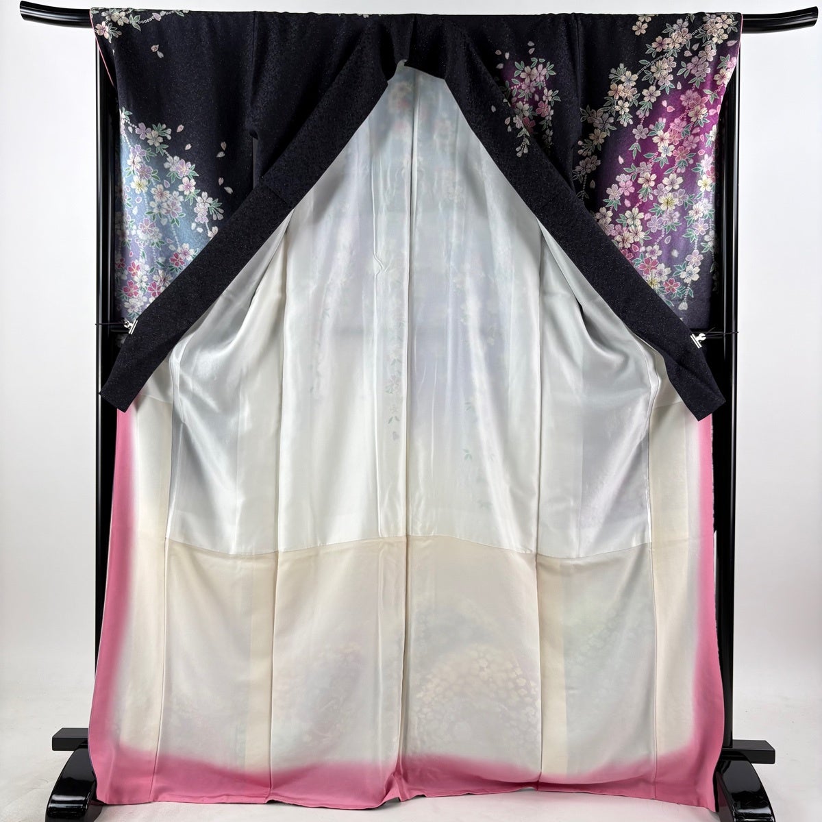美品】 振袖 身丈173.5cm 裄丈67.5cm L 袷 袋帯フルセット 雪輪 桜 銀