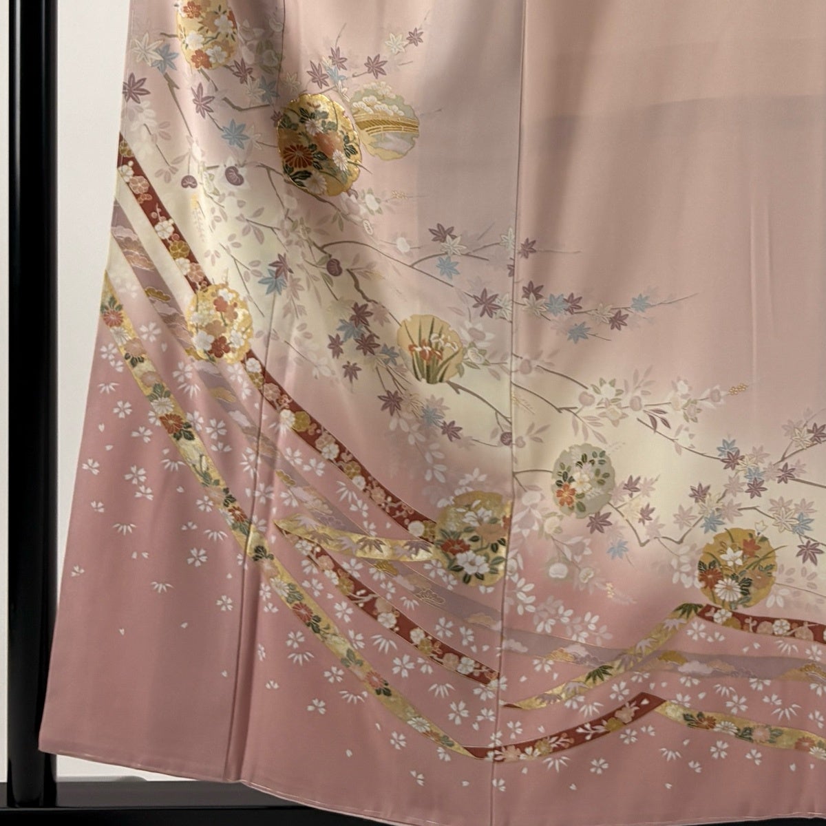美品】 訪問着 身丈156cm 裄丈63cm S 袷 松竹梅 金糸 金銀彩 薄ピンク