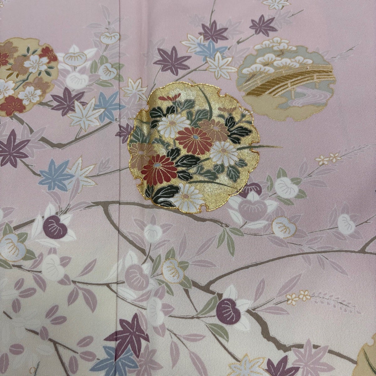 美品】 訪問着 身丈156cm 裄丈63cm S 袷 松竹梅 金糸 金銀彩 薄ピンク