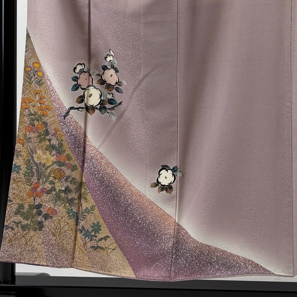 付下げ 身丈152cm 裄丈62.5cm S 袷 牡丹 草花 金彩 ぼかし 薄紫 正絹