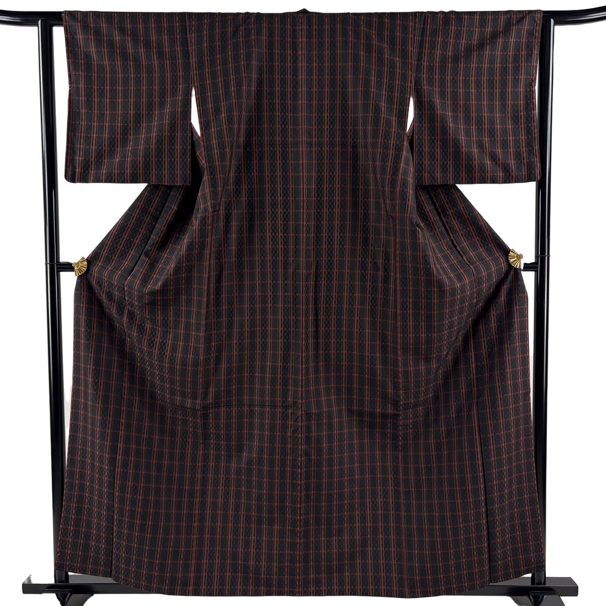 RK408アンティーク子供着物着丈94センチ裄丈40センチ正絹美品 美品】 紬 身丈158cm 裄丈62.5cm S 袷 斜め格子 幾何学 焦茶色 正絹