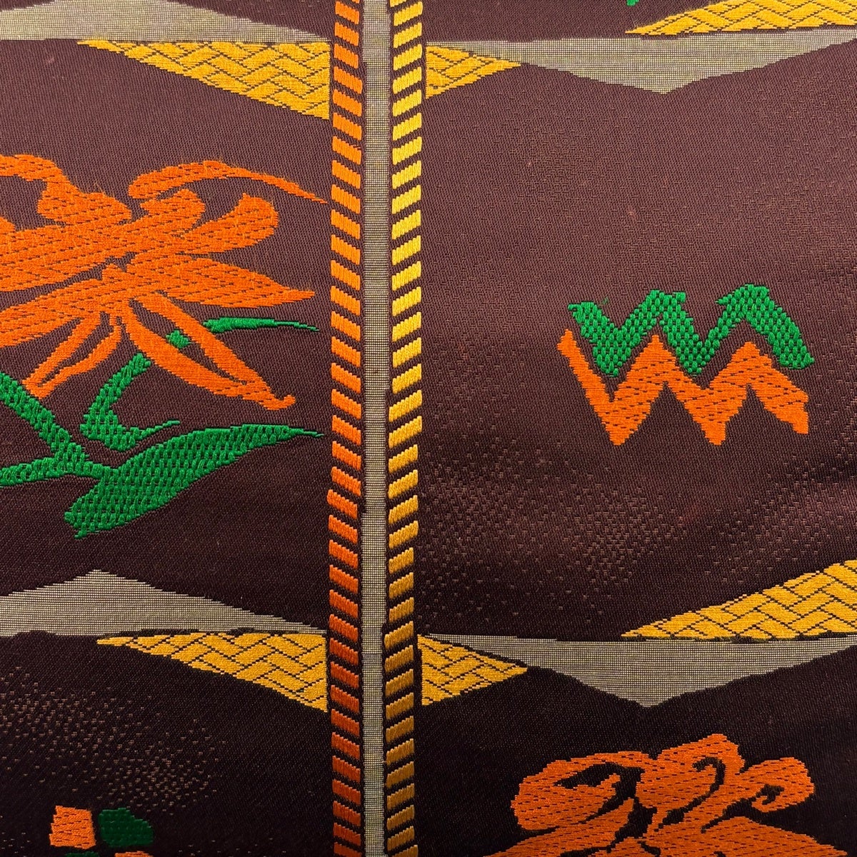 美品】 名古屋帯 優品 八寸名古屋帯 松葉仕立て 関西仕立て 草花 縞 焦