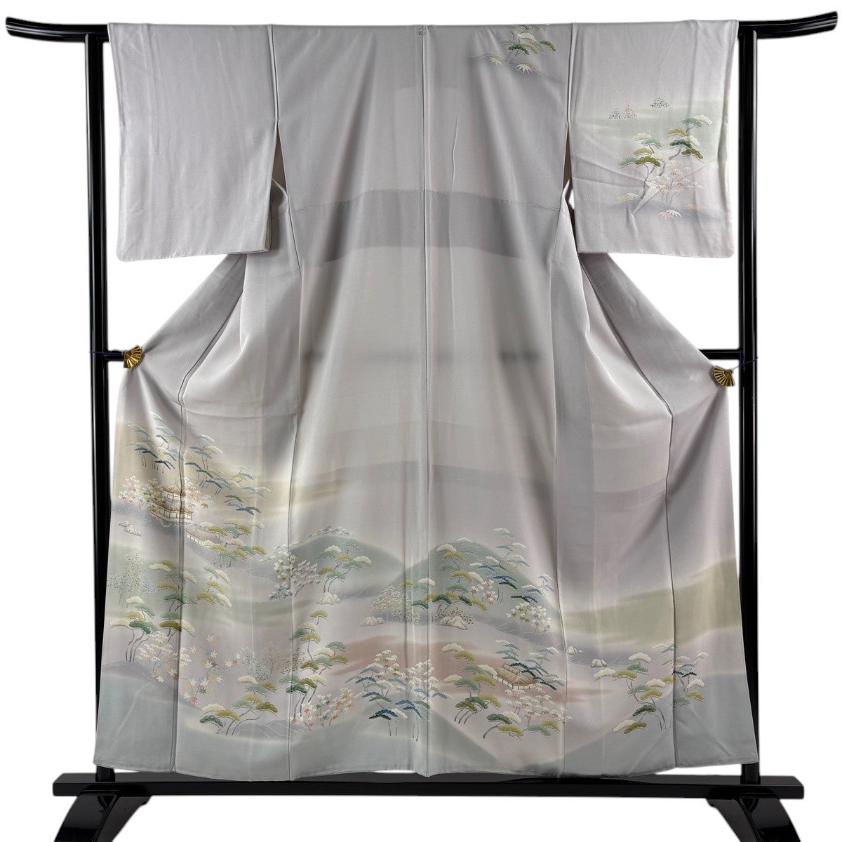 訪問着 身丈155.5cm 裄丈65.5cm M 袷 建物 松 金糸 ぼかし 薄紫 正絹