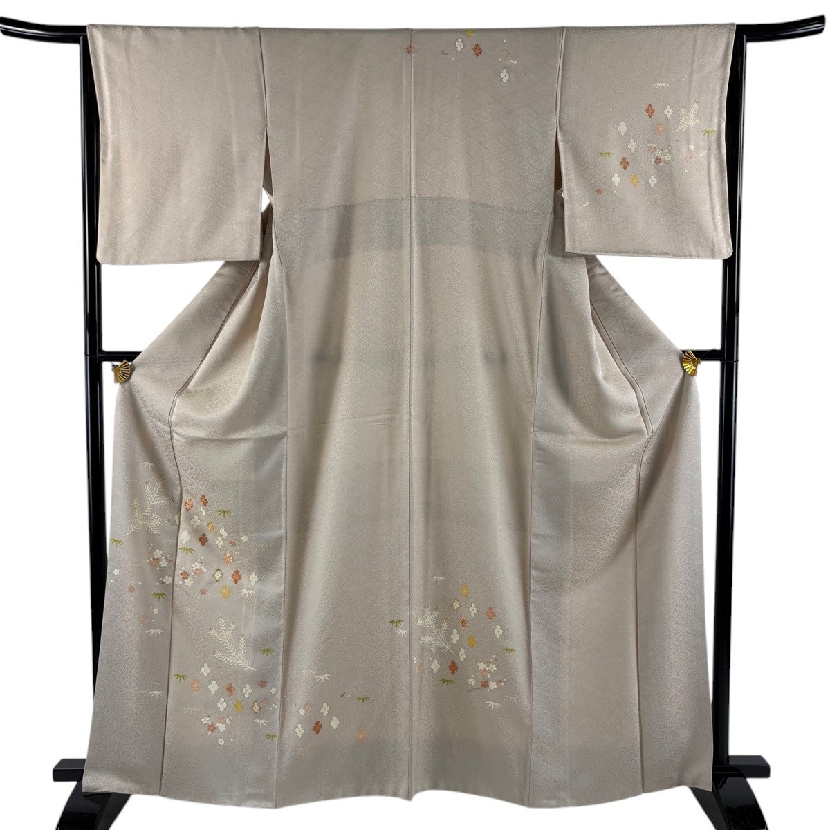 訪問着 身丈163.5cm 裄丈64cm M 袷 松竹梅 地紋 金糸 金彩 薄小豆 正絹