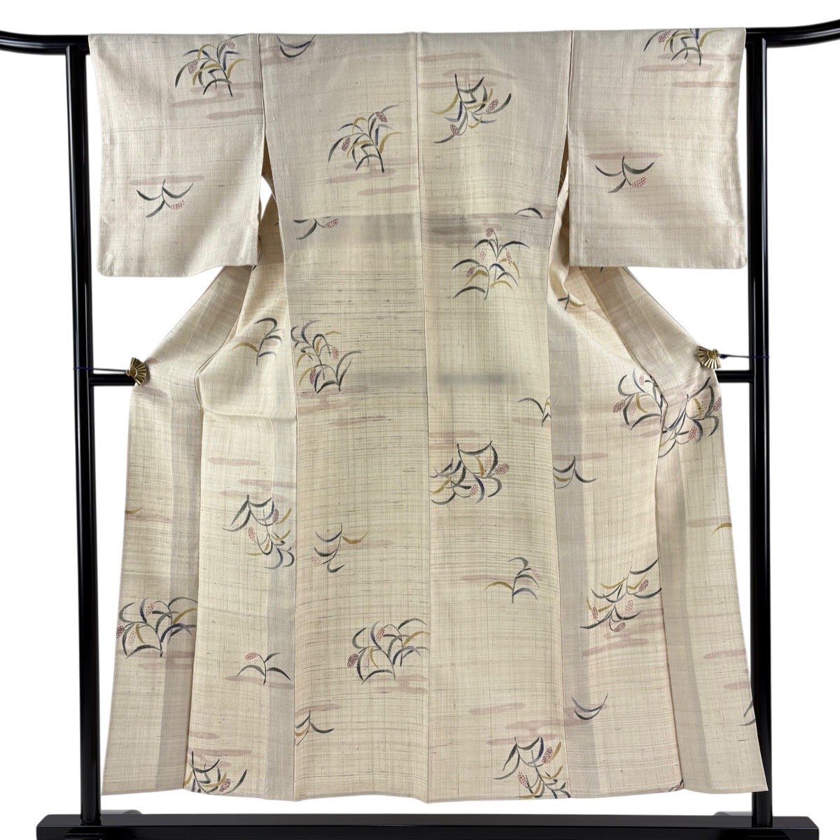 【美品】 小紋 身丈153cm 裄丈61.5cm 正絹 名品 【中古】 小紋 身丈153cm 裄丈65.5cm M 単衣 紋意匠 草花 霞 灰色 正絹 名品