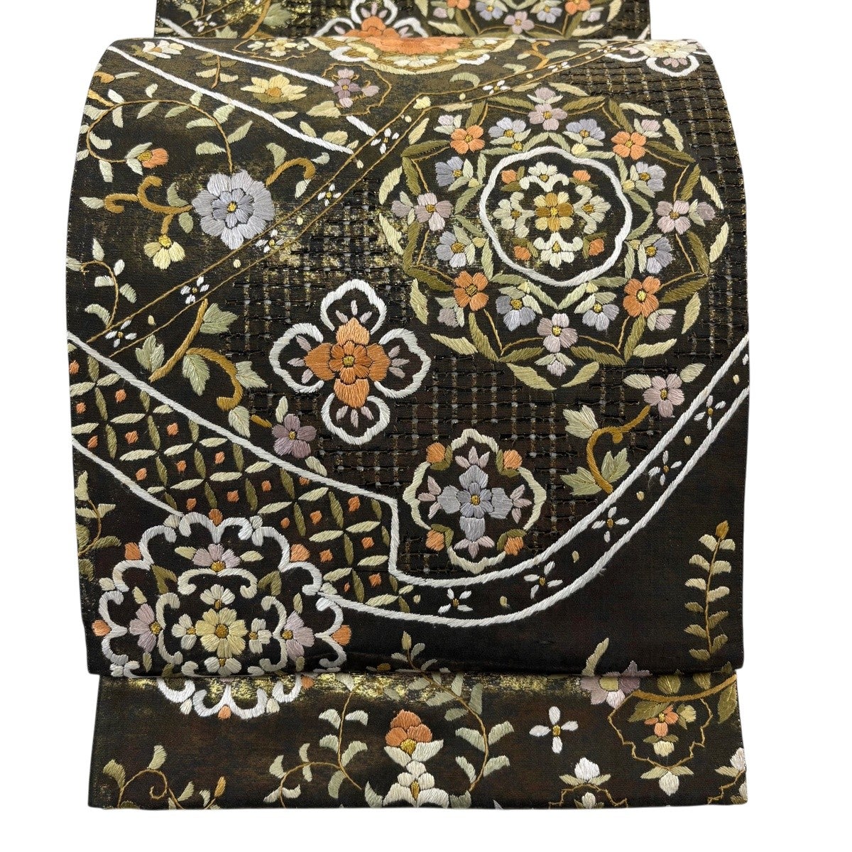 袋帯 名品 華文 花唐草 螺鈿 金彩 金色 お太鼓柄 正絹｜中古・古着