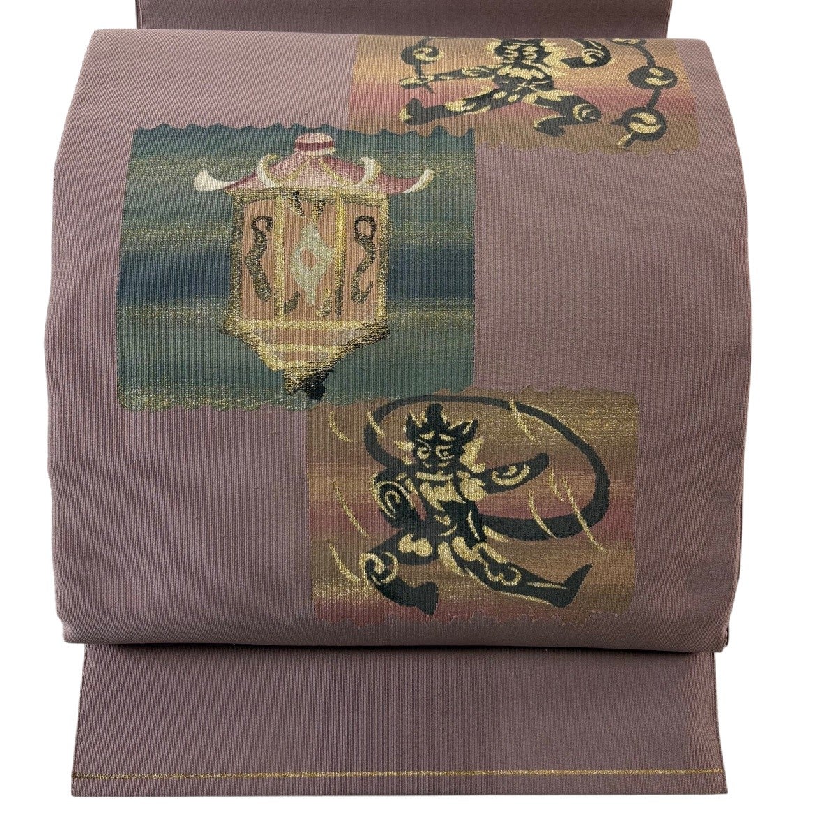 名古屋帯 逸品 松葉仕立て 関西仕立て 八寸名古屋帯 風神雷神 灯 金糸