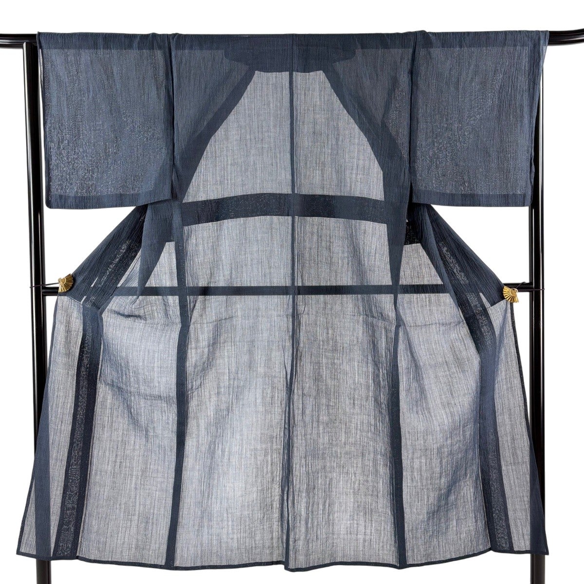 男着物 身丈144cm 裄丈66cm M 薄物 小千谷ちぢみ 紺色 麻 名品｜中古