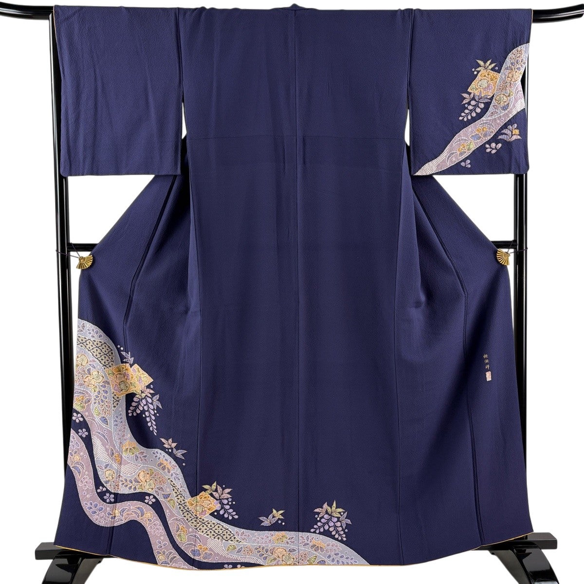 新品 正絹 袷 辻が花 翠山工房 付下げ 紺 絞り染め トールサイズ 裄丈70 付下げ 身丈160.5cm 裄丈67cm M 袷 翠山工房 やまと 落款あり 辻が花