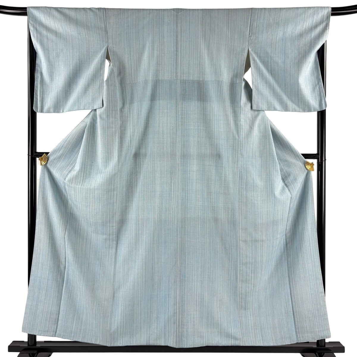 紬 身丈157cm 裄丈67cm M 袷 縦縞 水色 正絹 名品｜中古・古着