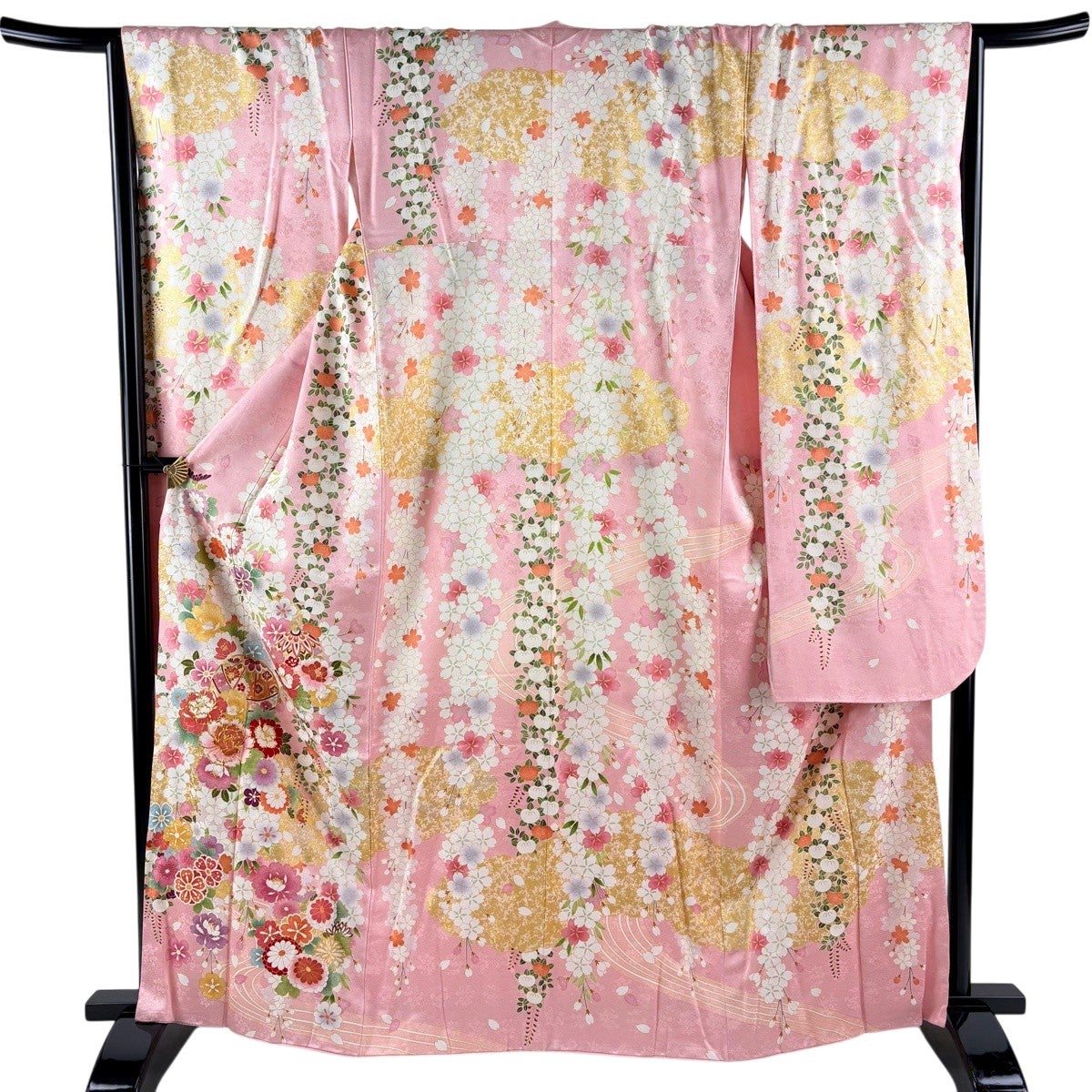 振袖 身丈159cm 裄丈68cm L 袷 桐 枝梅 総絞り 青 正絹 優品｜中古