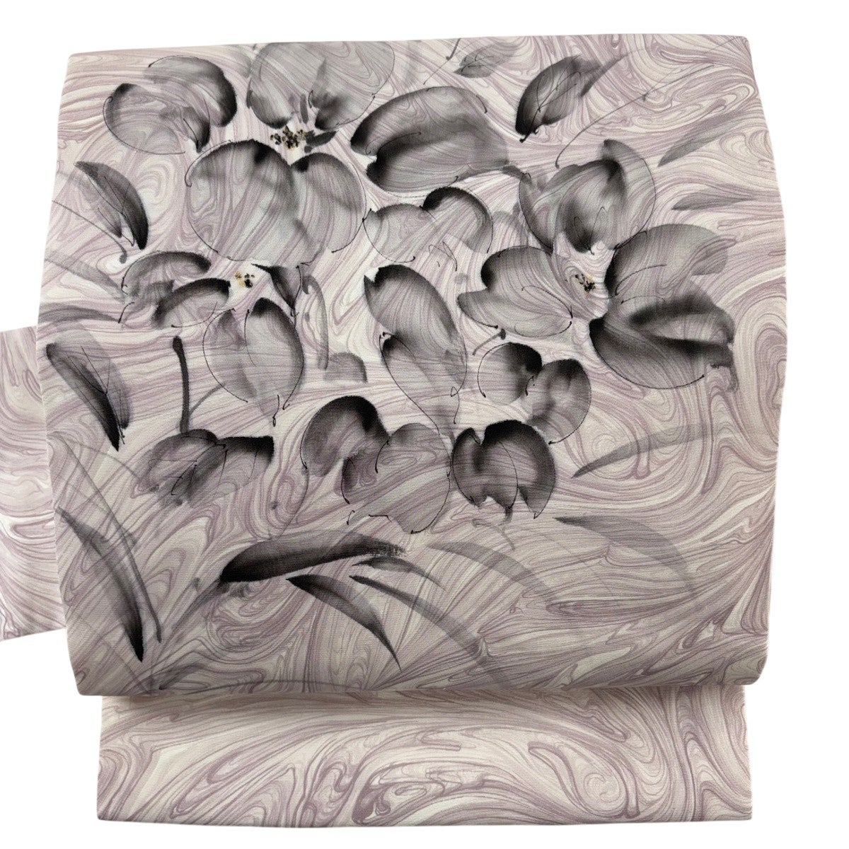 美品】 名古屋帯 名品 落款あり 草花 墨流し 小豆色 正絹｜中古・古着