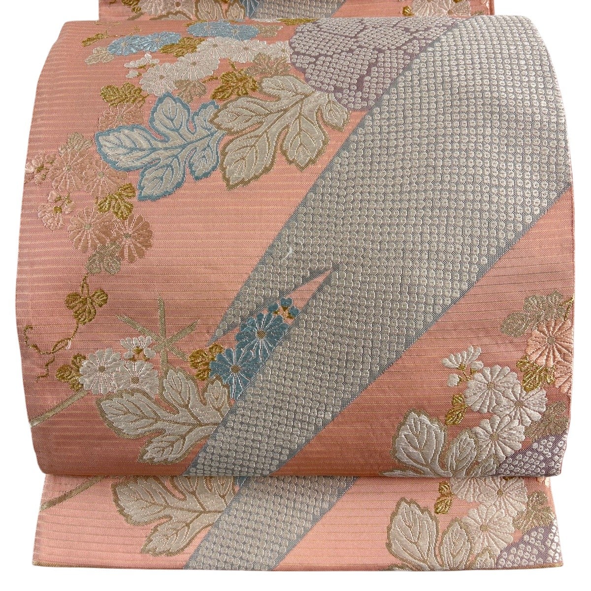 袋帯 名品 夏帯 絽 鹿 枝花 金銀糸 箔 茶紫 六通 正絹｜中古・古着