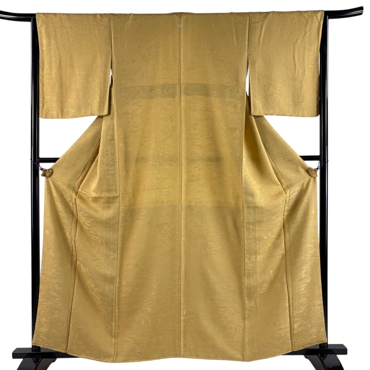 美品】 色無地 身丈159cm 裄丈65.5cm M 袷 地紋 山吹茶色 正絹 秀品 一