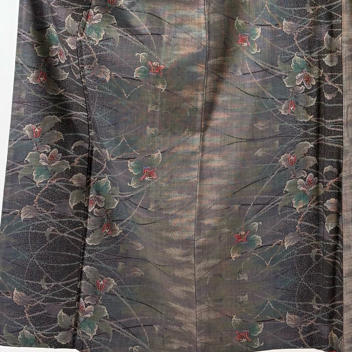 美品】 紬 身丈161cm 裄丈64cm M 袷 草花 茶紫 正絹 秀品｜中古・古着